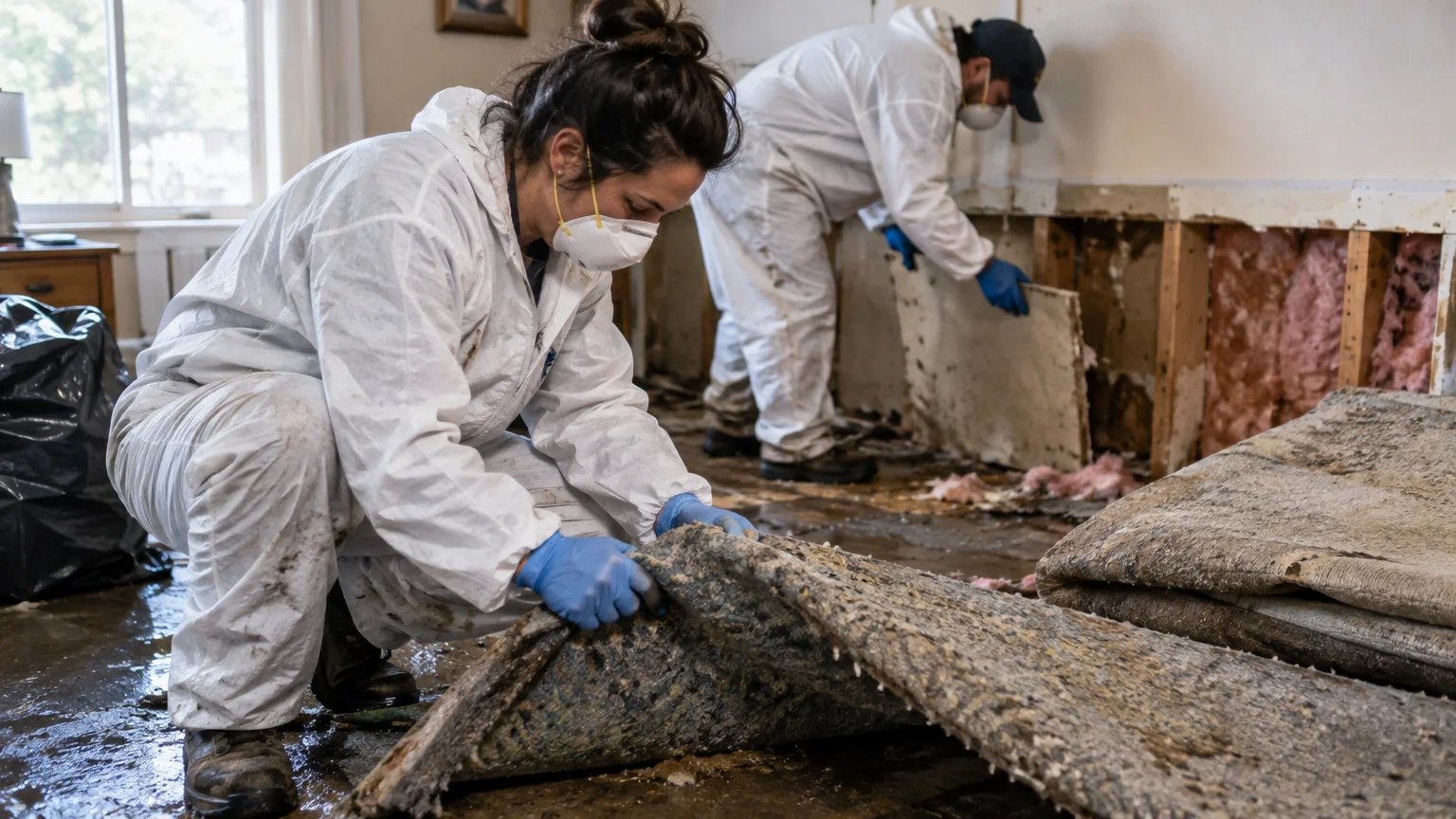 Sewage backup cleanup: clean, disinfect, dry, and verify affected areas in Littleton