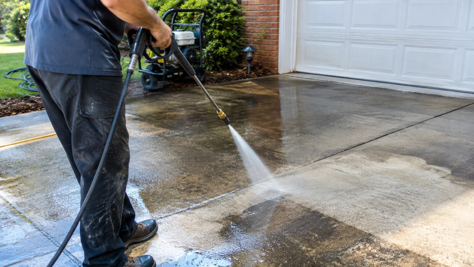 How to pressure wash a driveway – Clean organic growth and dark surface buildup in Woodstock
