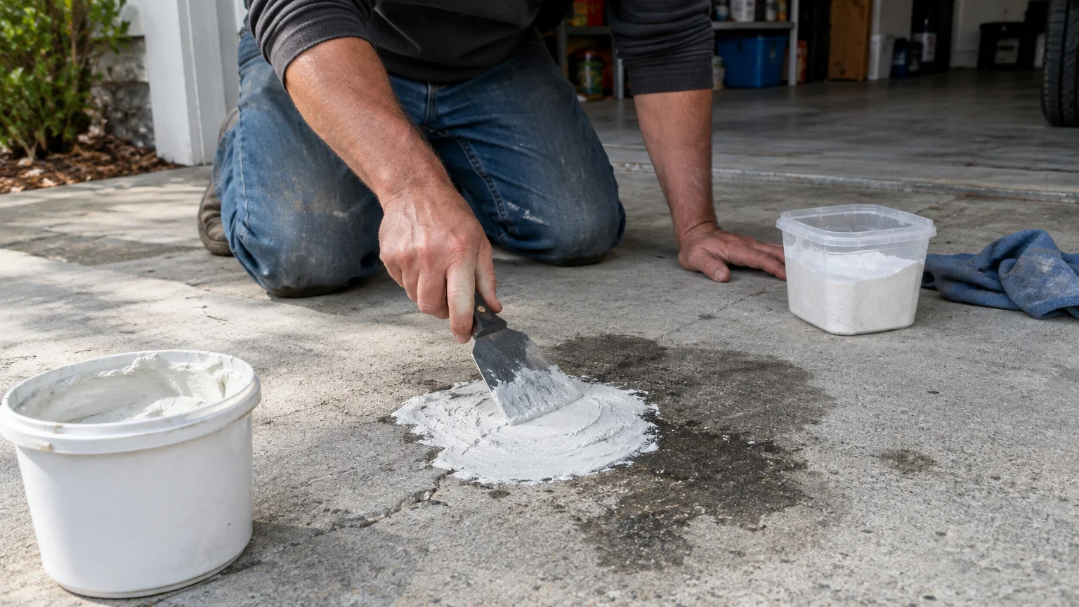 Remove oil stains from concrete driveway by pressure washing in Spartanburg