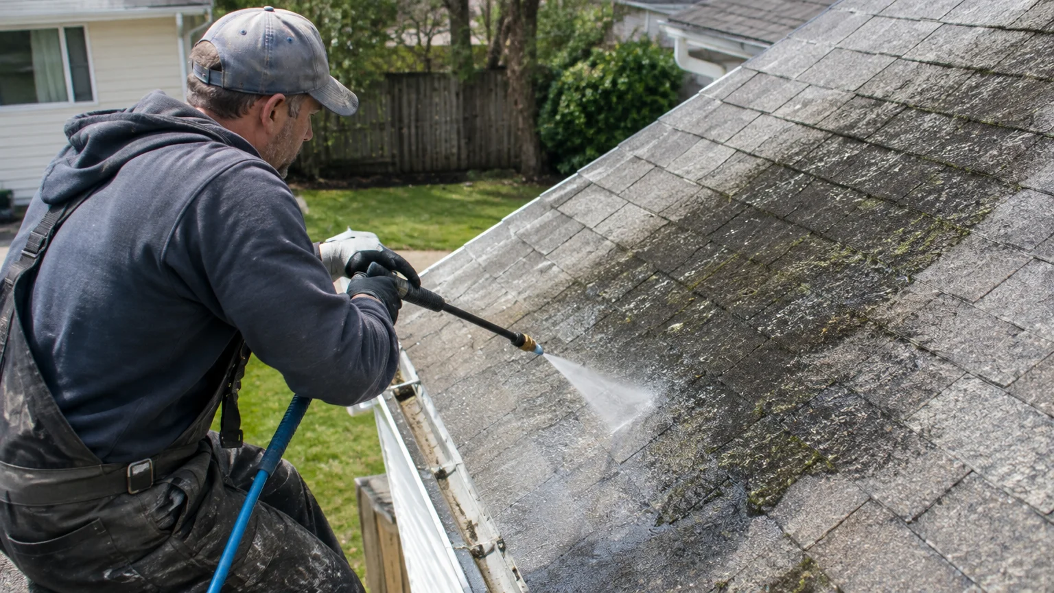 Black streaks on roof shingles; safety considerations for homeowners inspecting a roof