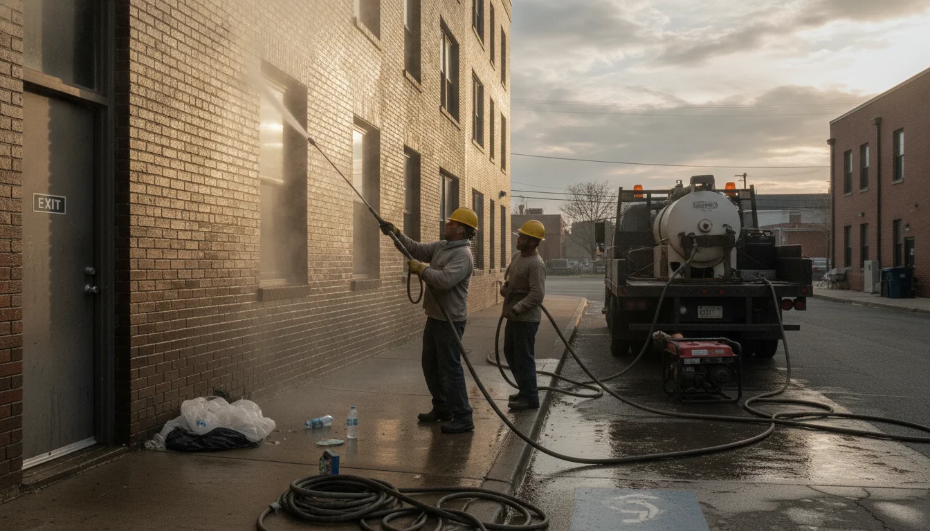 Commercial building exterior pressure washing in Spartanburg by Pressure Washing Spartanburg