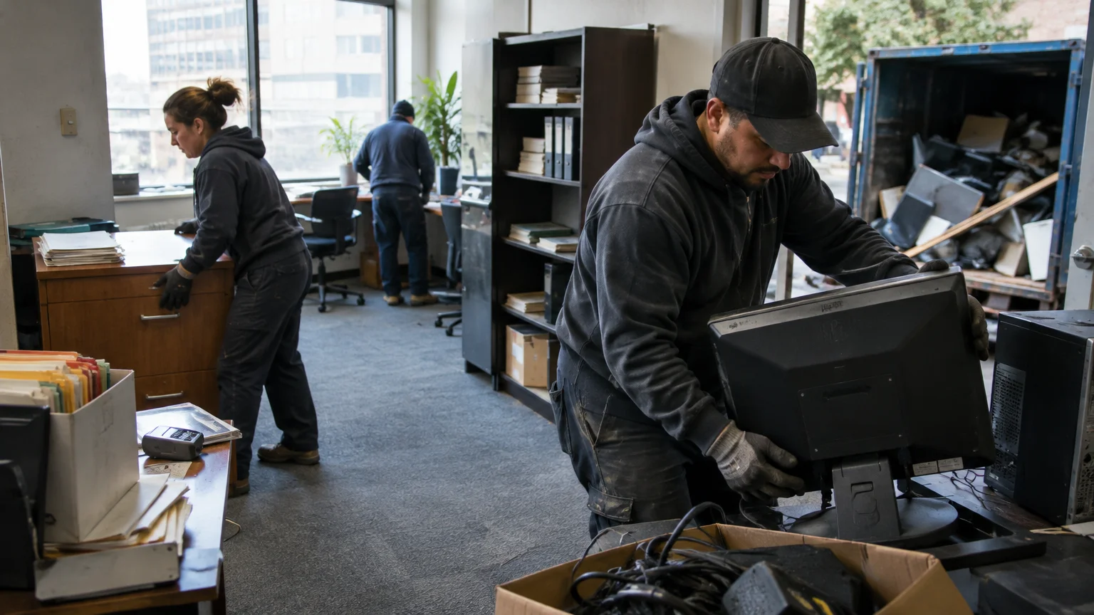 Office Cleanout vs Dumpster Rental: Smyrna GA Junk Removal Office cleanout vs dumpster rental – Desks, cubicles, chairs, and filing cabinets in Smyrna