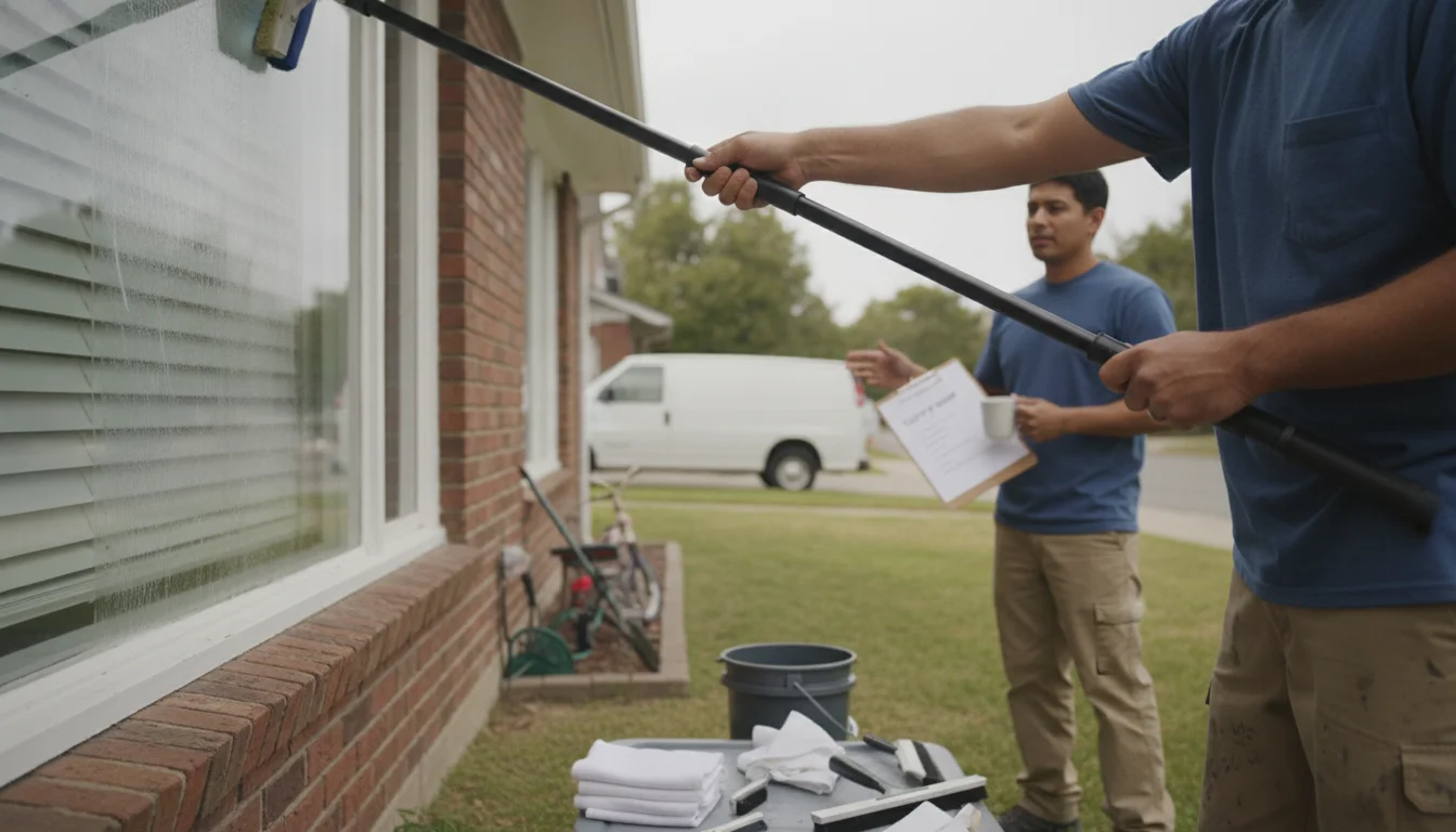 Greenville NC window cleaning service with clear scope, tidy tools, and professional answers