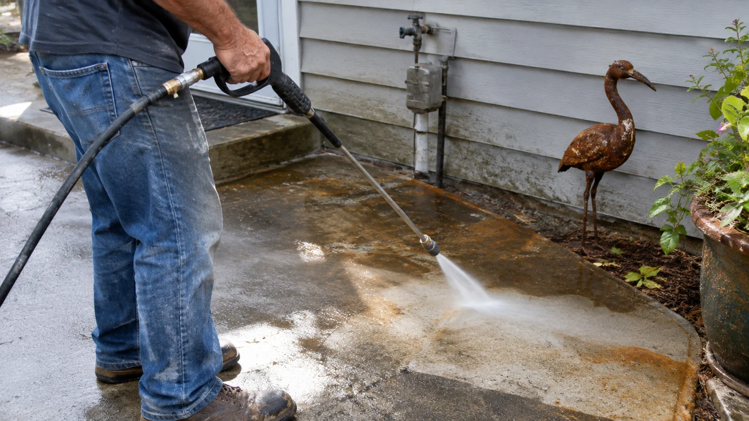 Pressure washing rust removal on brick, stucco, and masonry surfaces