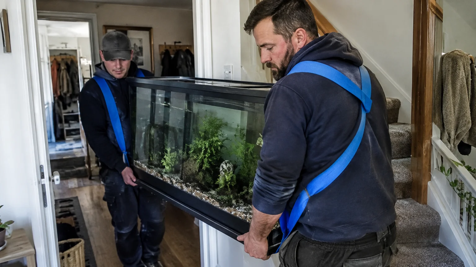 How to move a fish tank safely in an Asheville home with stairs and tight spaces