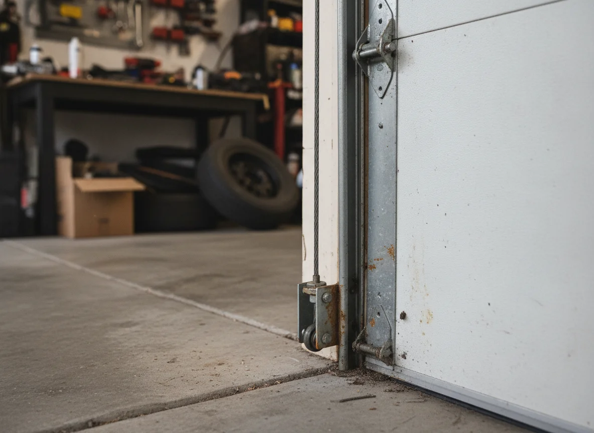Garage door lift cable at the bottom bracket