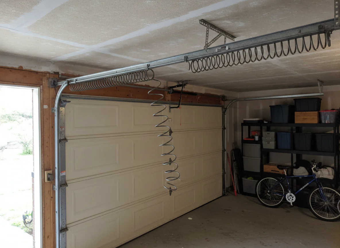Broken torsion spring above a garage door in {{area.main}}